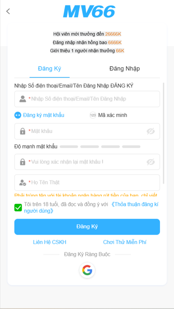 đăng ký mv66
